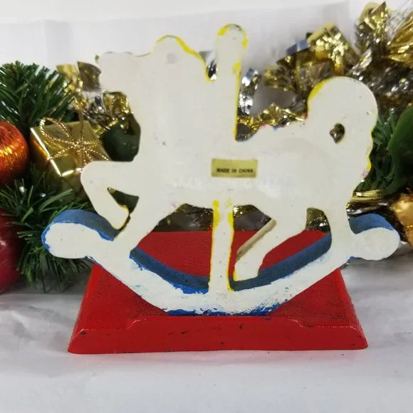 Carousel Rocking Horse Iron Xmas Stocking Holder for Fireplace Mantel Tabletop - Picture 2 of 9